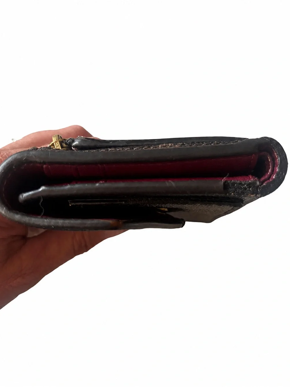 Coach Rehab Black and Brown Leather Bifold Wallet with Gold Logo